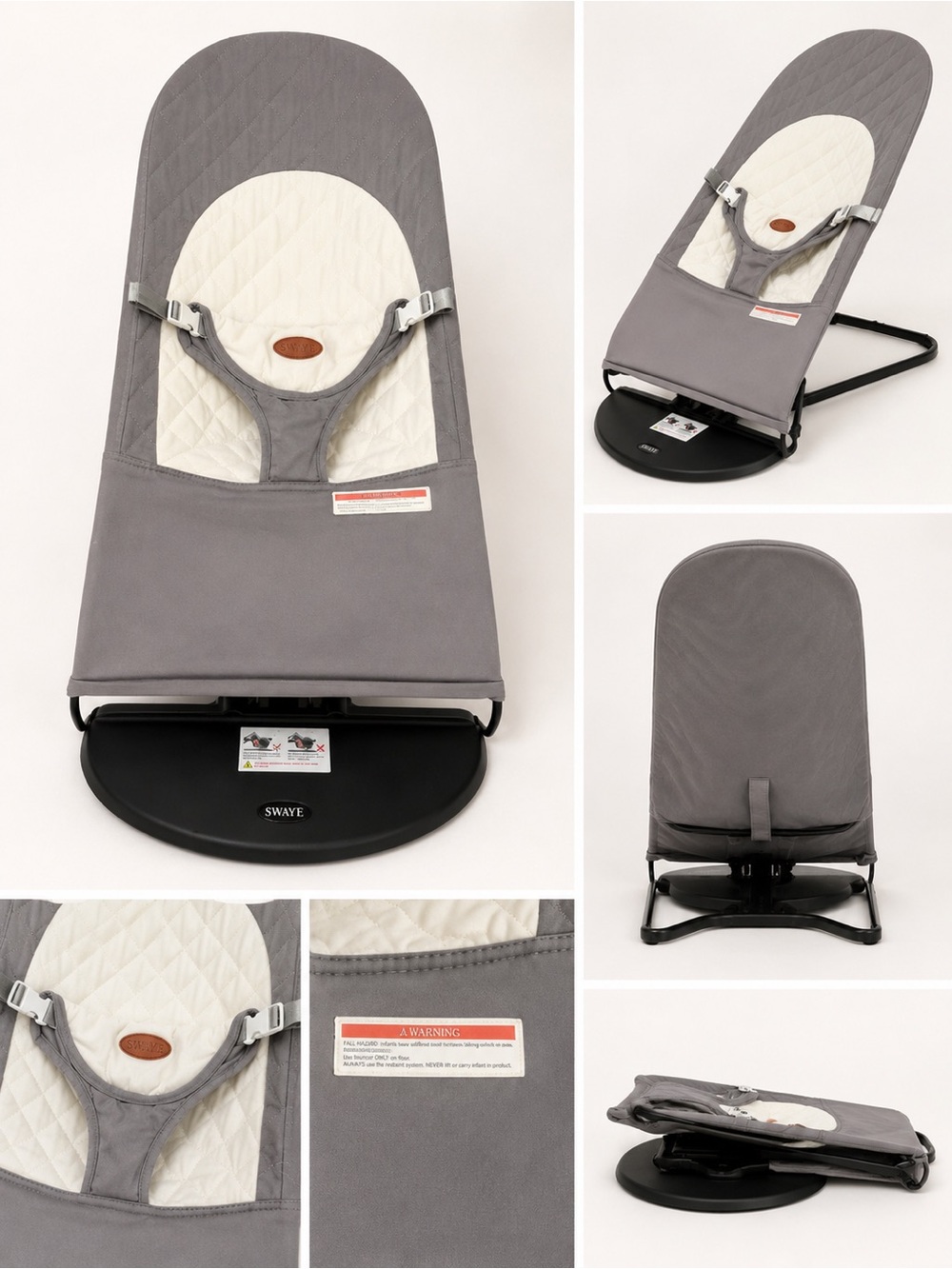 Swayf Gray Baby Bouncer with Quilted Cream Insert